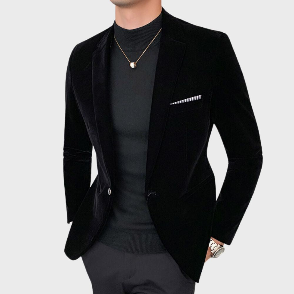 Pánský blazer s elegantním střihem a sametovým vzhledem