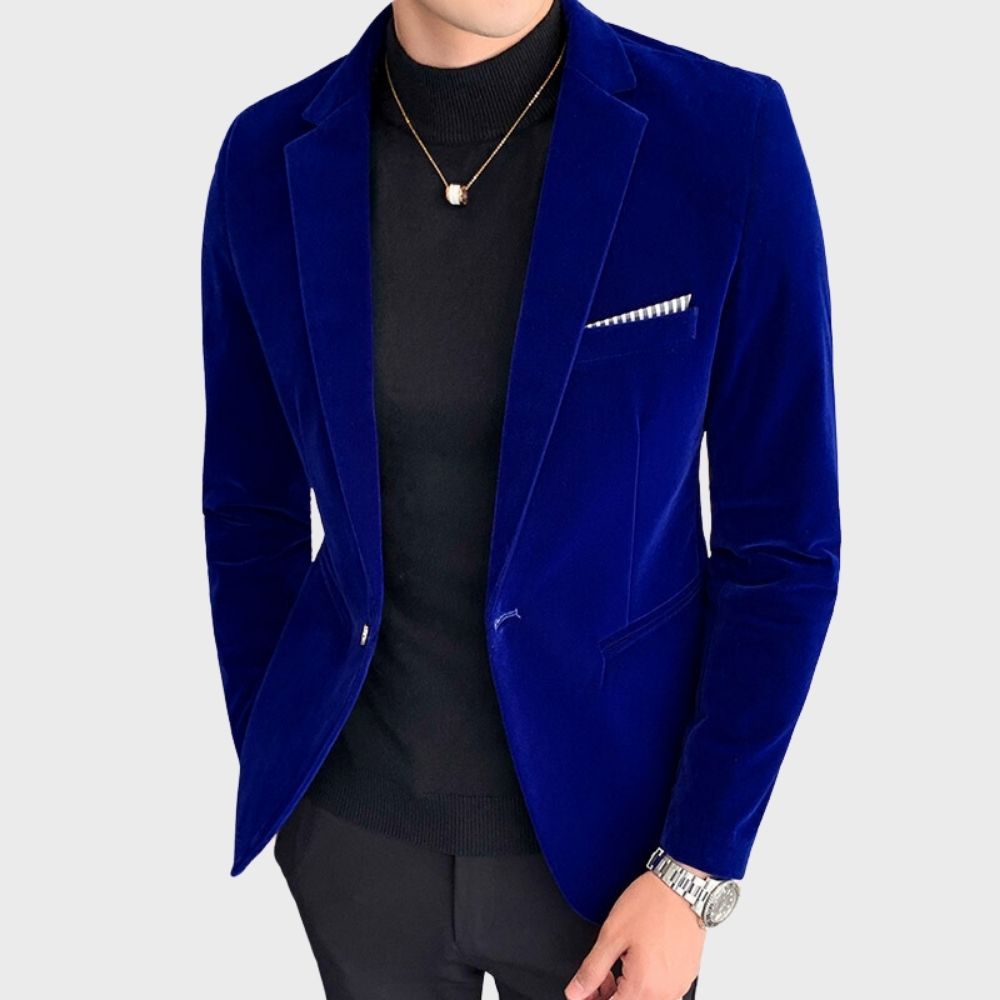 Pánský blazer s elegantním střihem a sametovým vzhledem