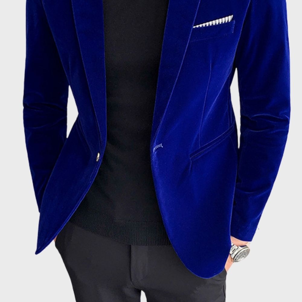 Pánský blazer s elegantním střihem a sametovým vzhledem