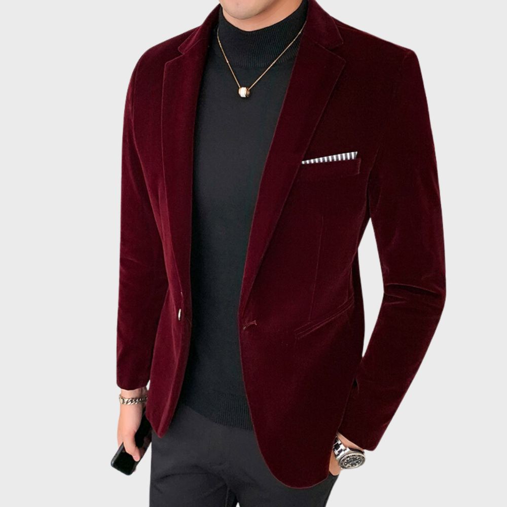 Pánský blazer s elegantním střihem a sametovým vzhledem