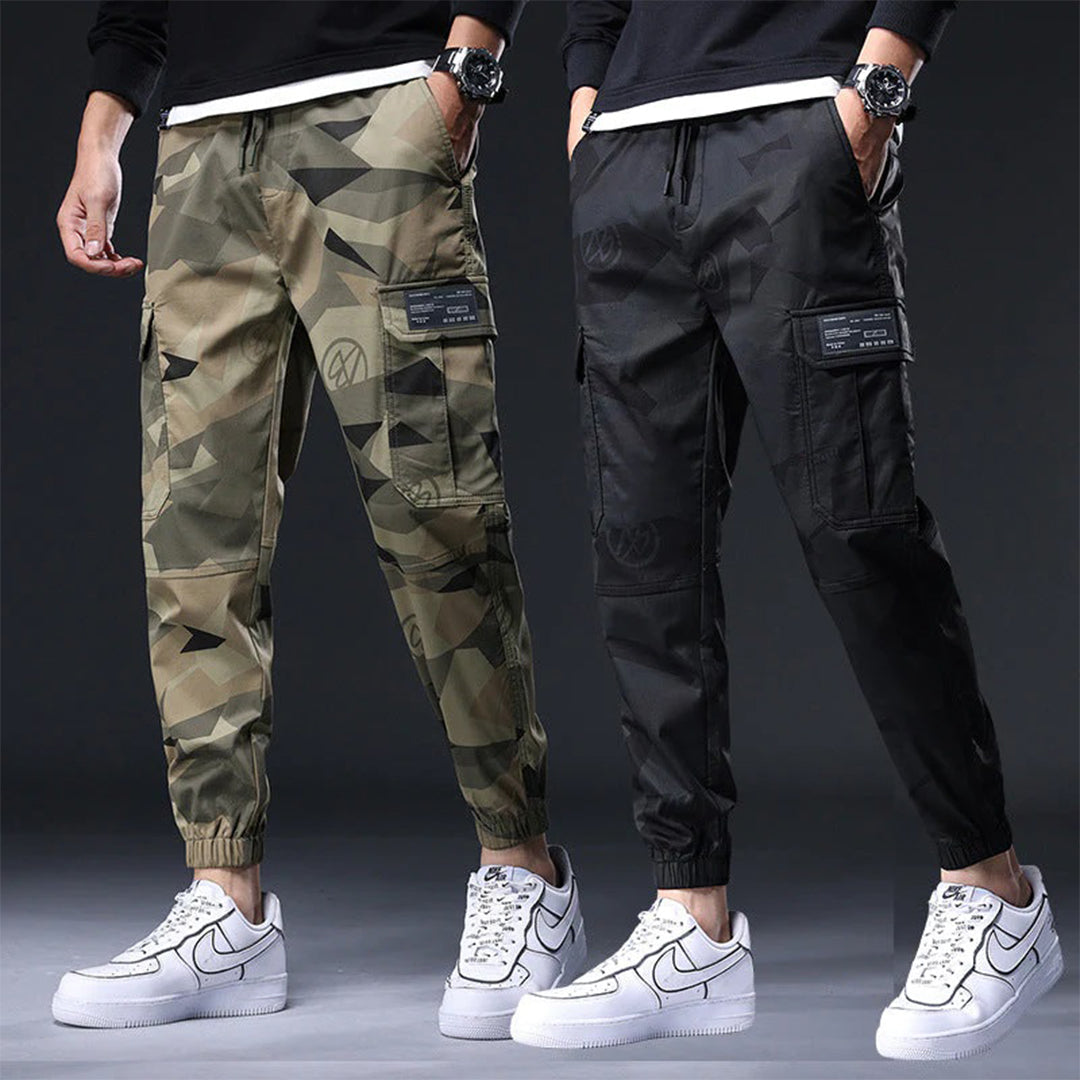 Streetwear kalhoty s elastickým pasem a kapsami pro muže