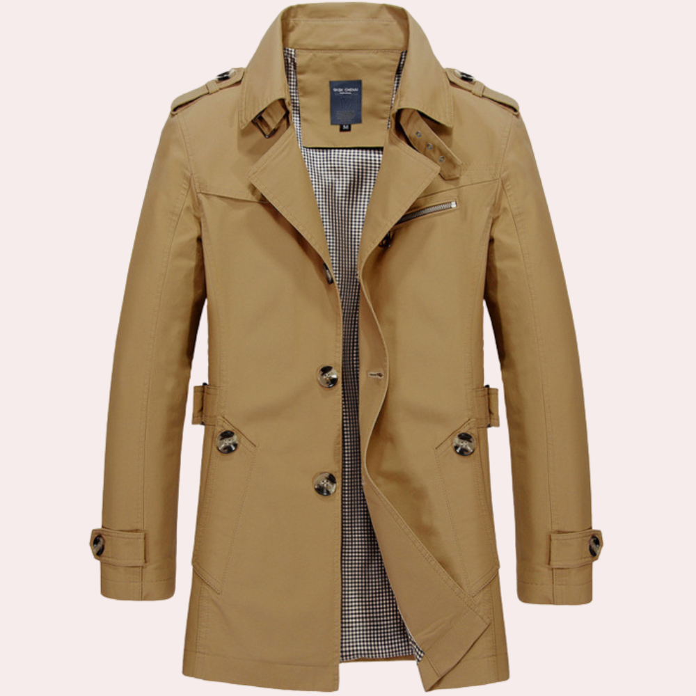 Trenchcoat s elegantním designem a kvalitním materiálem pro muže