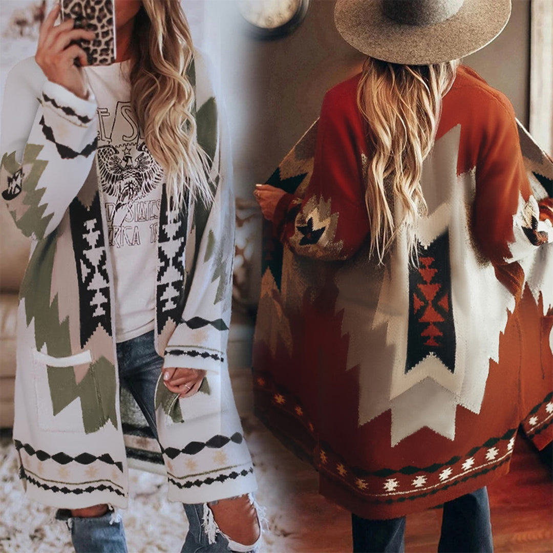 Vesta s vintage tribal designem a teplým materiálem pro ženy